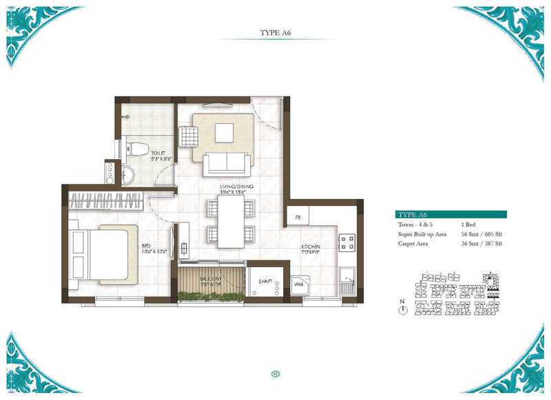 Prestige Courtyards 1 BHK Floor Plan