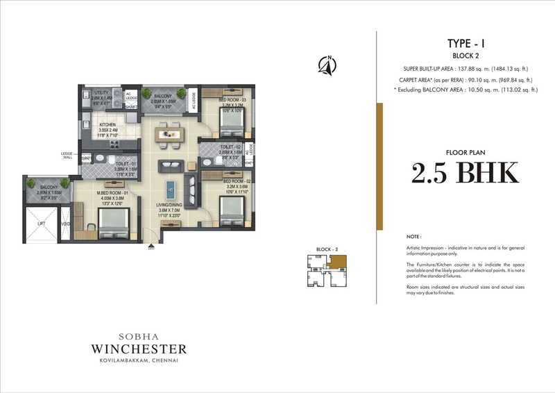 Sobha Winchester 2.5 BHK Floor Plan
