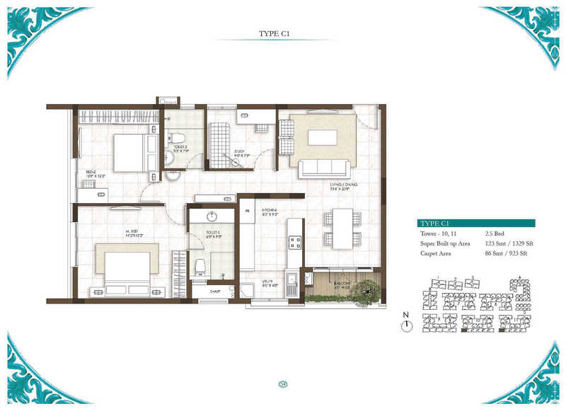 Prestige Courtyards 2.5 BHK Floor Plan
