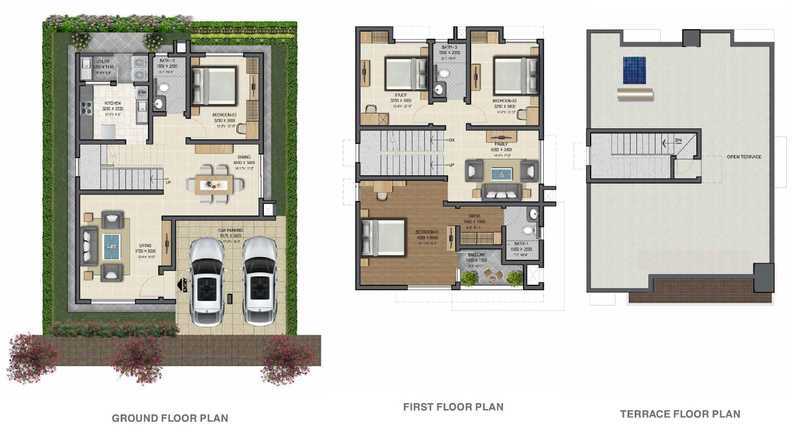Sobha Gardenia 3 BHK Floor Plan
