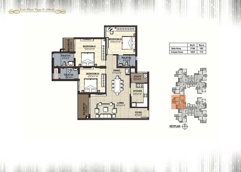 Prestige Cityscape 3 BHK Floor Plan
