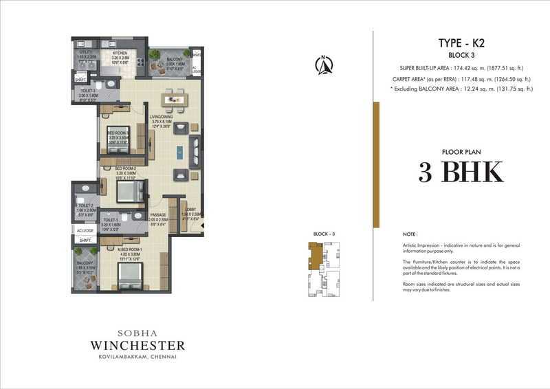 Sobha Winchester 3 BHK Floor Plan

