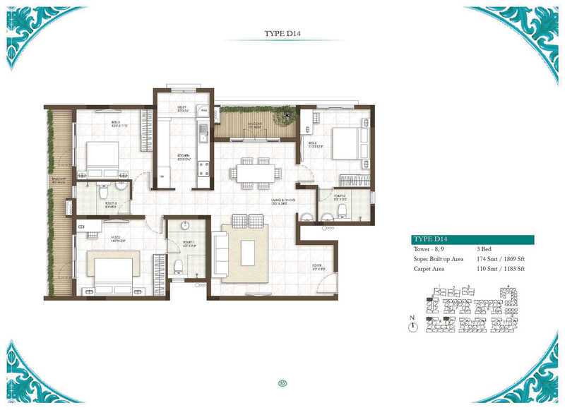 Prestige Courtyards 3 BHK Floor Plan