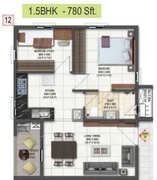 DSR Highland Greenz 1.5 BHK Floor Plan
