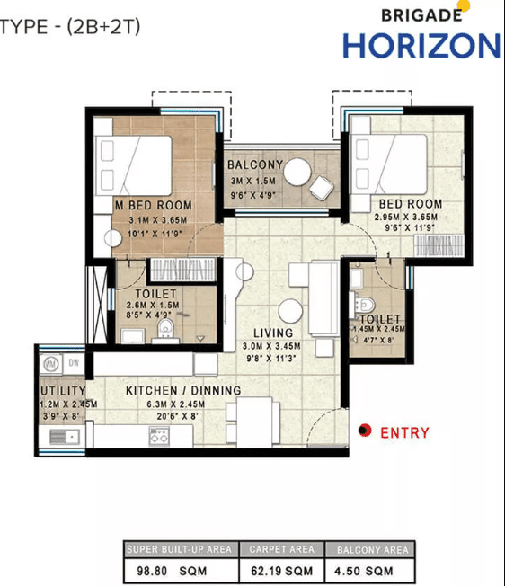 Brigade Horizon 2 BHK Floor Plan