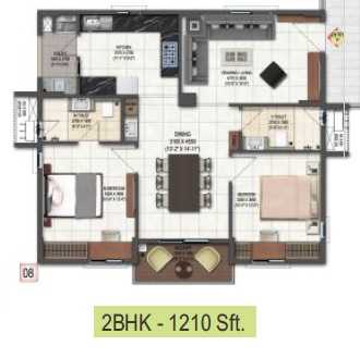 DSR Highland Greenz 2 BHK Floor Plan
