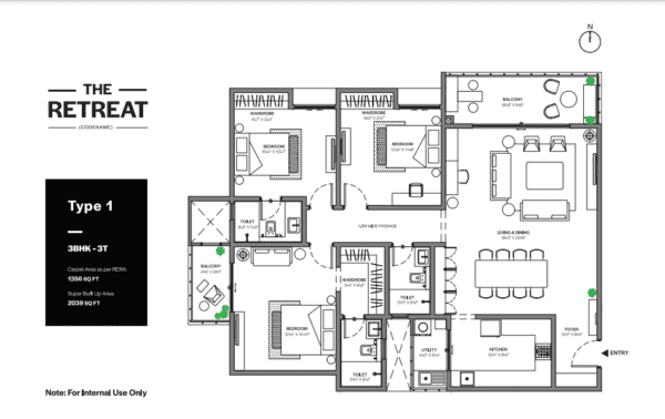 Assetz Bloom & Dell 3 BHK Floor Plan