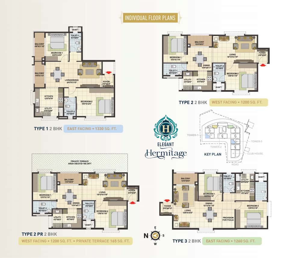 Elegant Hermitage 2 BHK Floor Plan