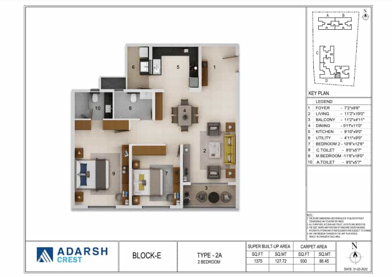 Adarsh Crest 2 BHK Floor Plan