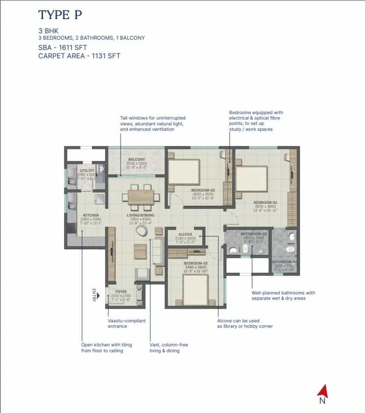 Sobha Neopolis 3 BHK Floor Plan