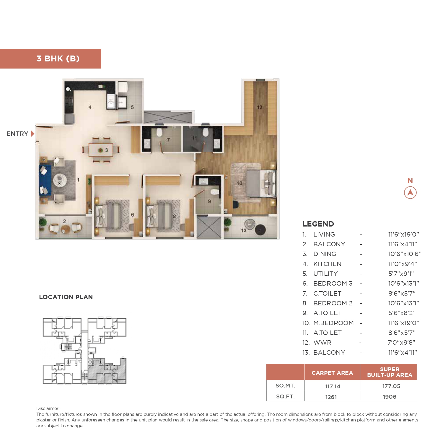 Adarsh Welkin Park Apartment 3 BHK Floor Plan