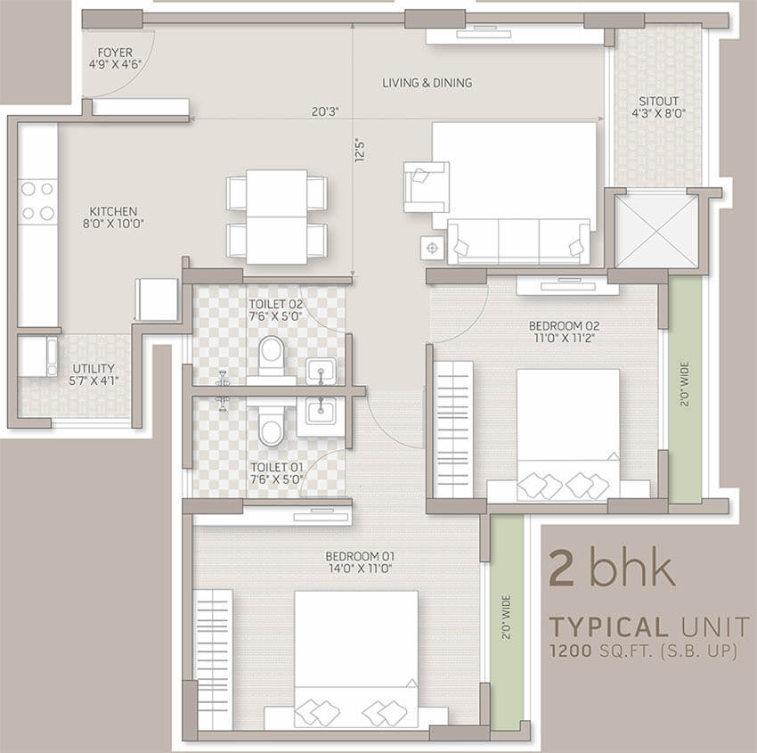 Goyal Orchid Salisbury 2 BHK Floor Plan
