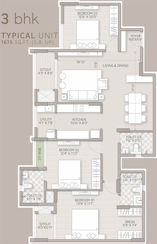 Goyal Orchid Salisbury 3 BHK Floor Plan