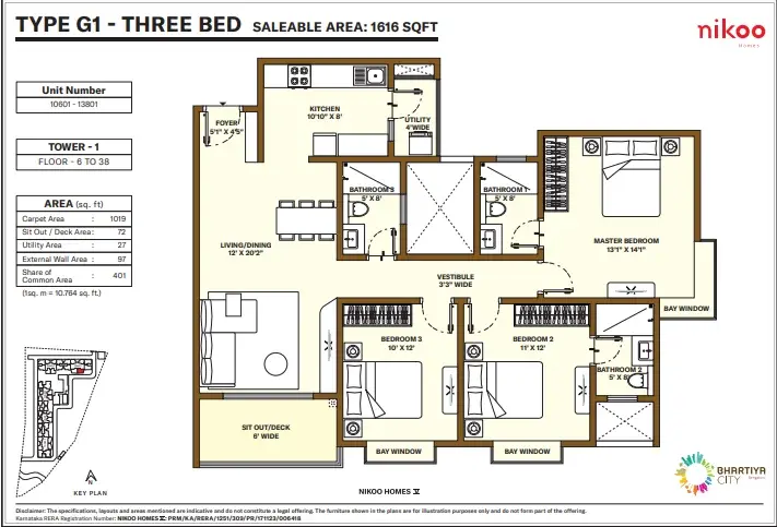 Nikoo Homes 5 3 BHK Floor Plan