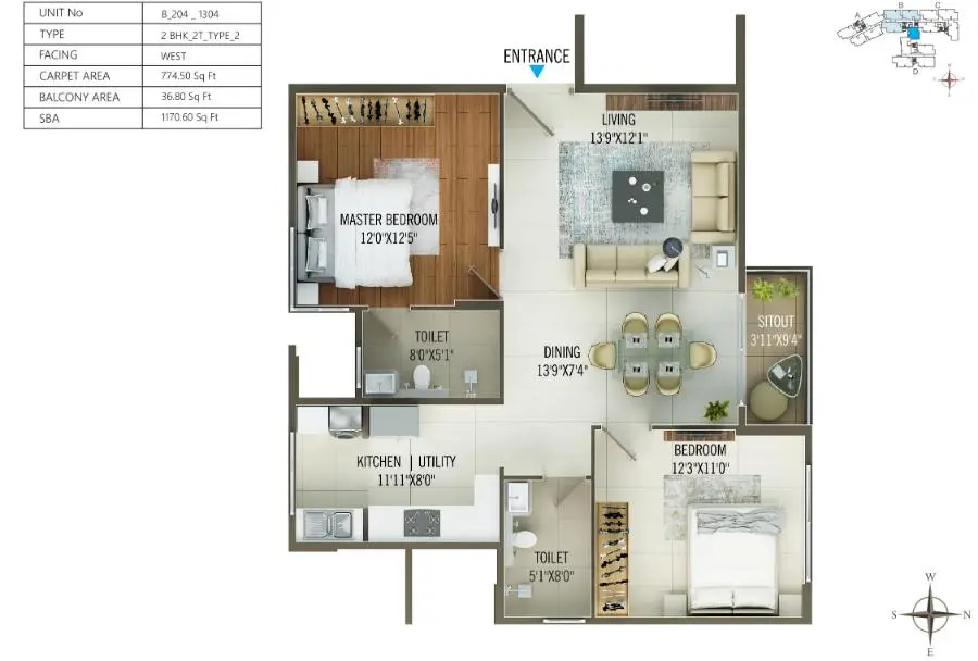 Concorde Mayfair 2 BHK Floor Plan