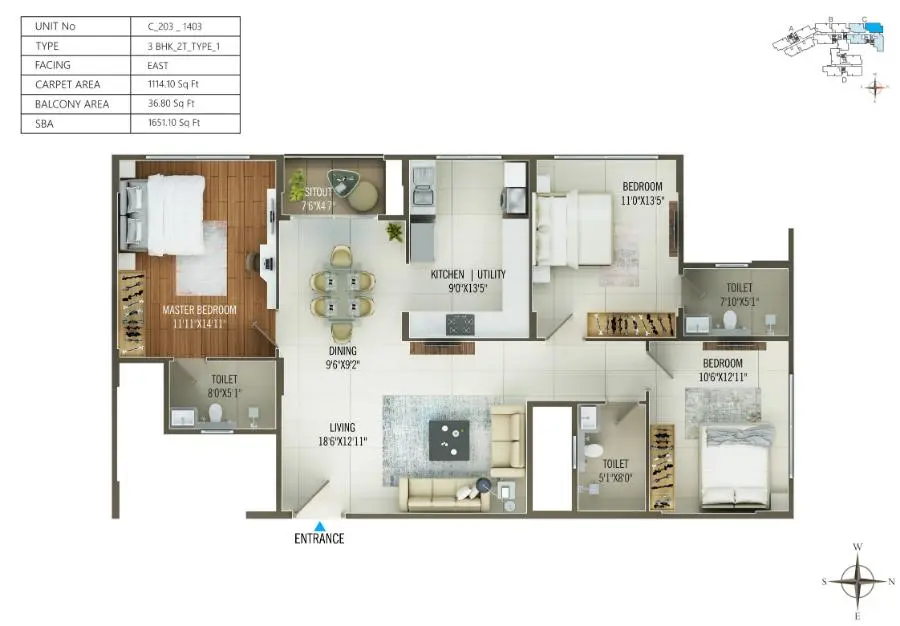 Concorde Mayfair 3 BHK Floor Plan